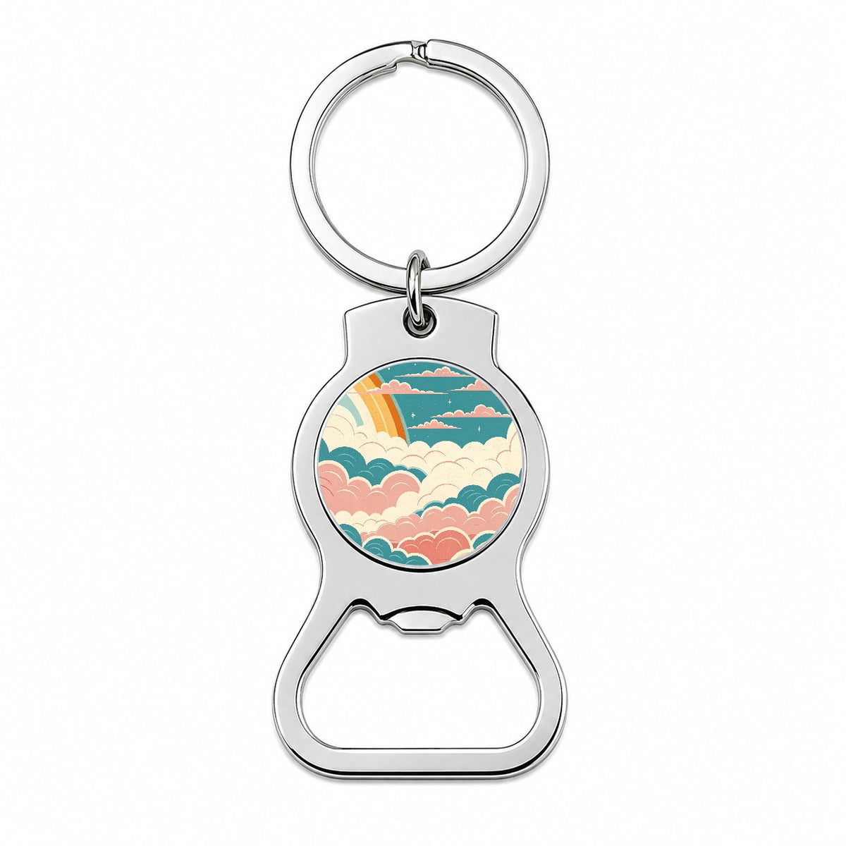 Repeating Puffy Clouds Retro Style Bottle Opener Keychain