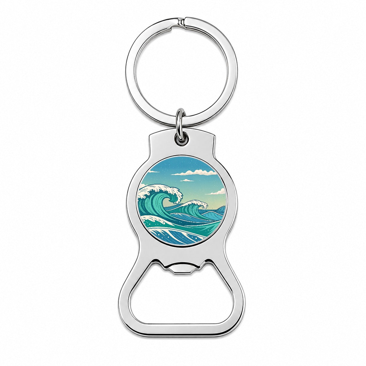 Retro Ocean Waves High Surf Bottle Opener Keychain