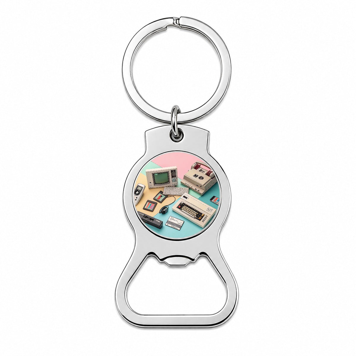 Retro Technology Collage Computer Bottle Opener Keychain