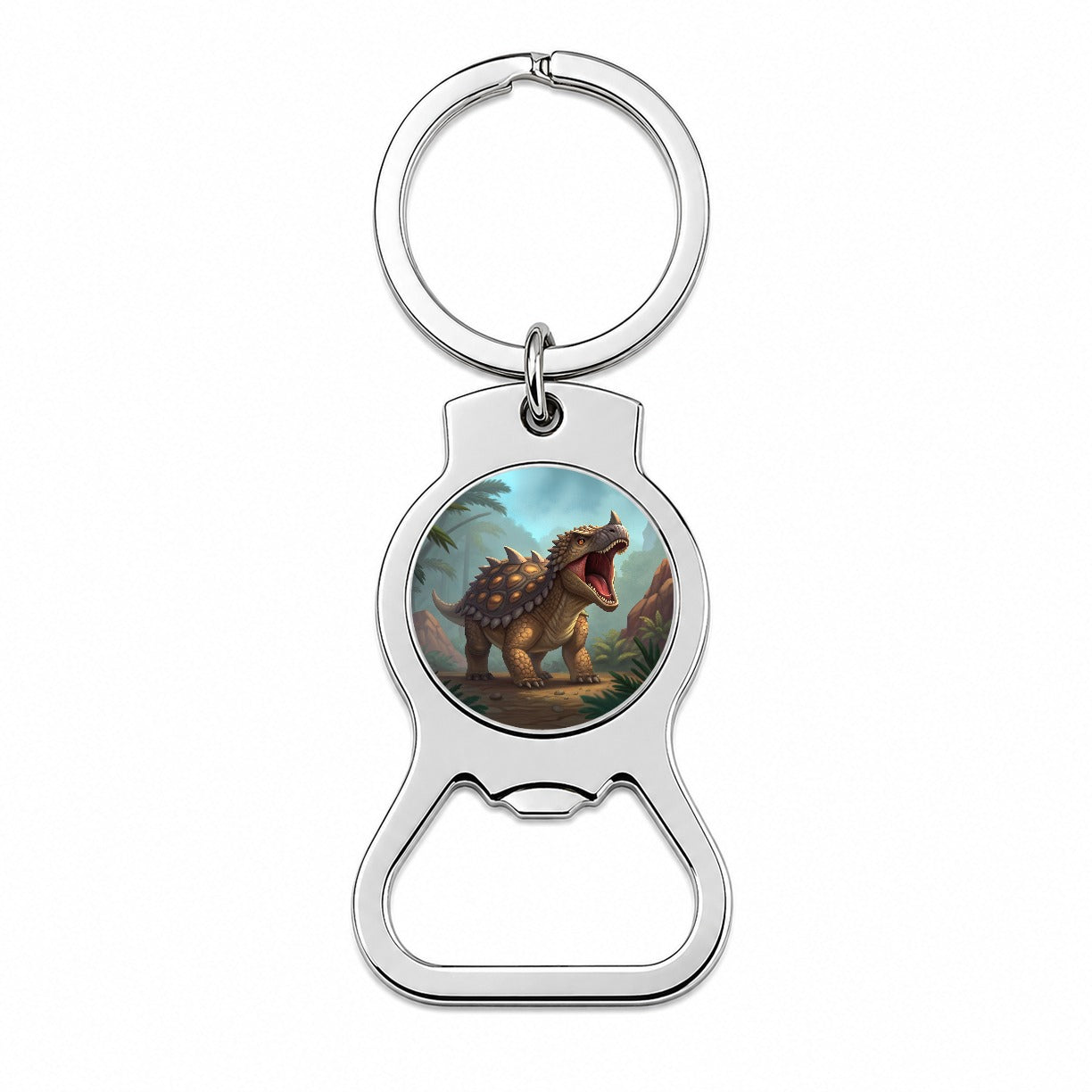 Roaring Ankylosaurus Dinosaur Mountains Bottle Opener Keychain