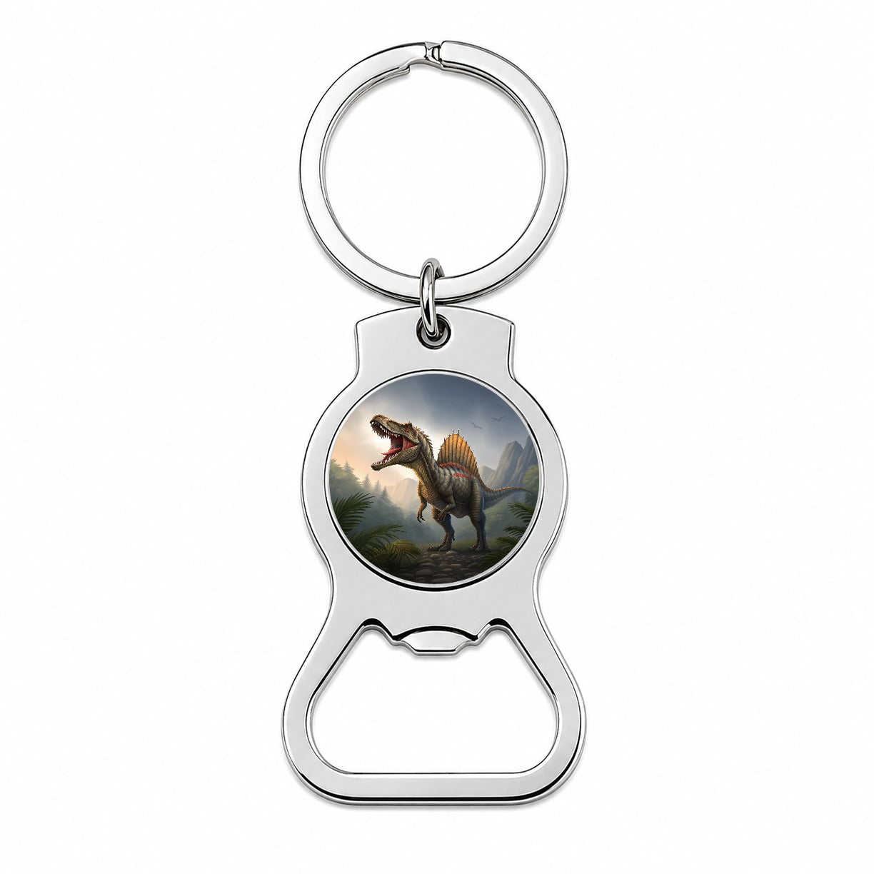 Roaring Spinosaurus Dinosaur Mountains Bottle Opener Keychain
