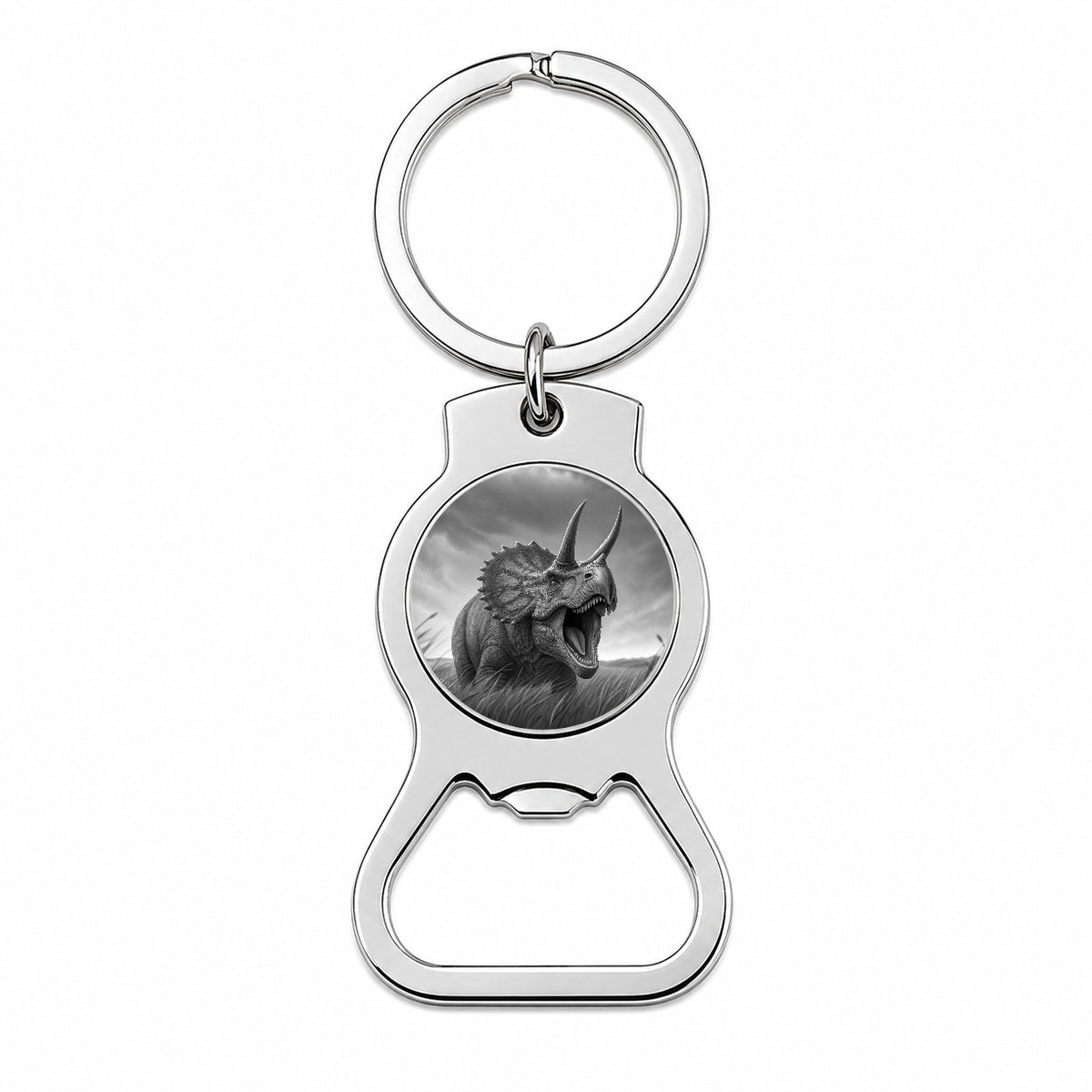 Roaring Triceratops Dinosaur Gray Bottle Opener Keychain