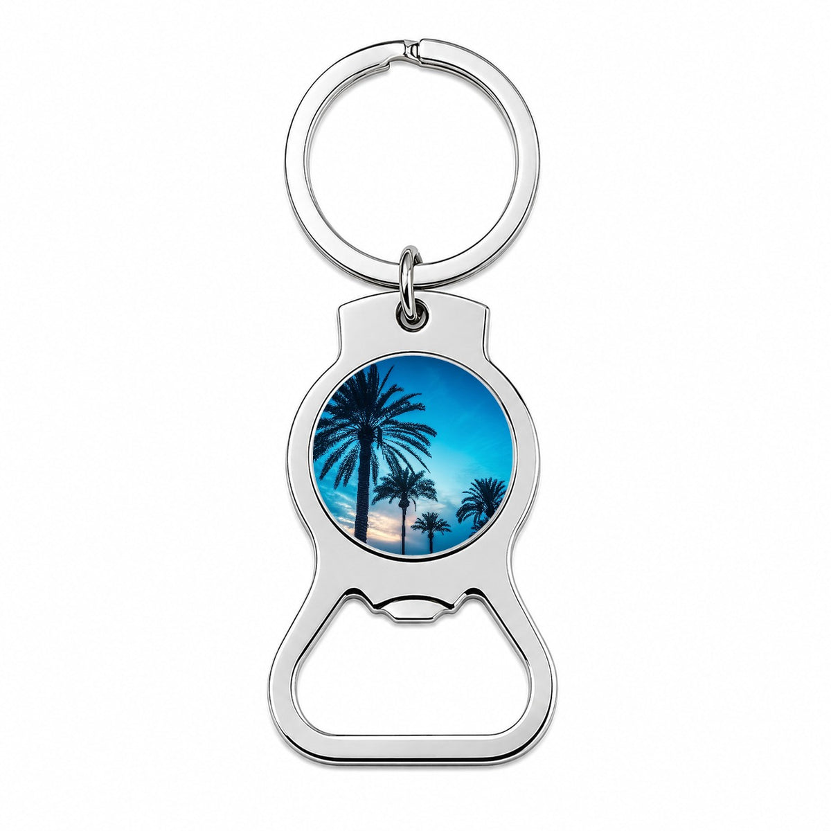 Silhouetted Palm Trees Blue Sky Bottle Opener Keychain