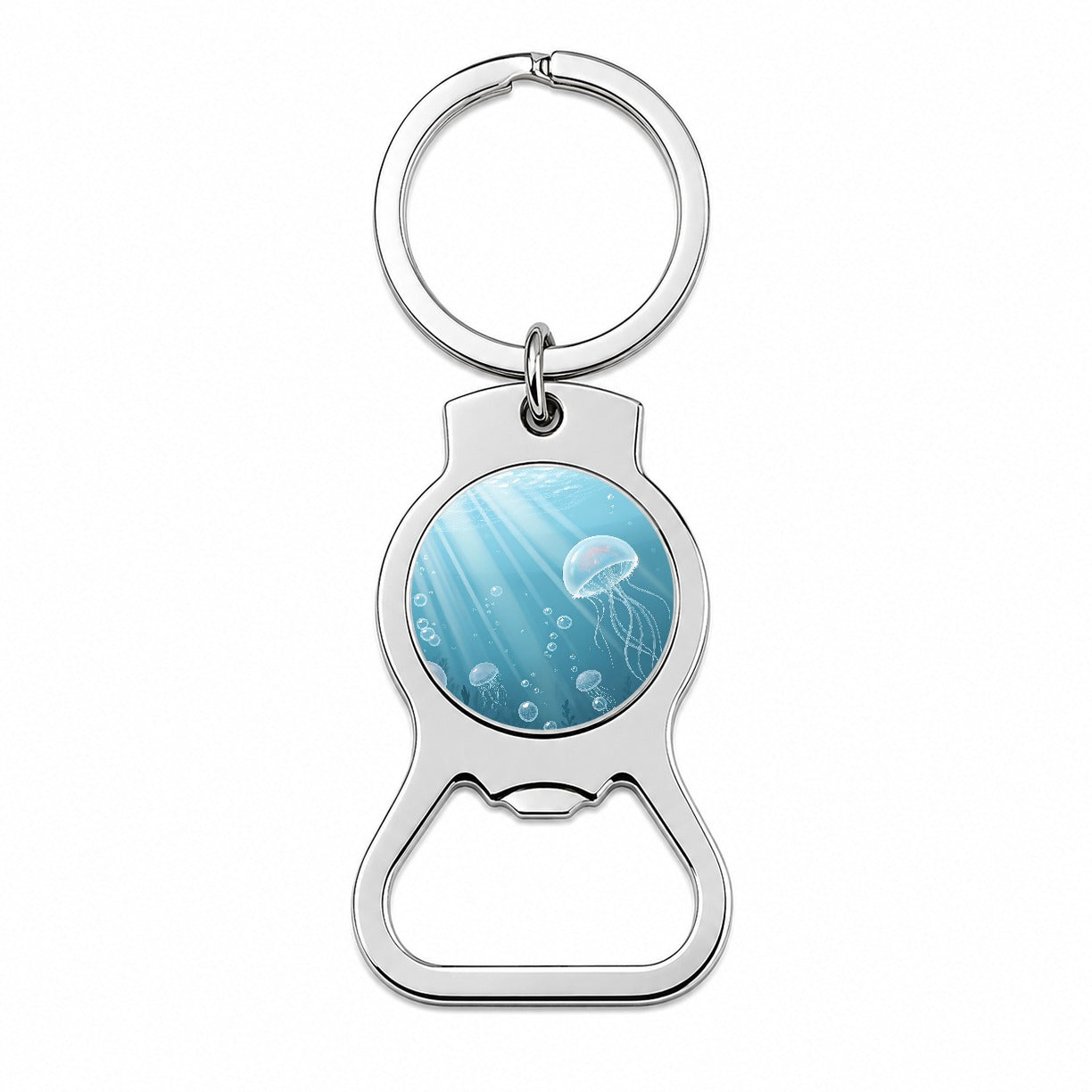 Soft Blue Tones Floating Jellyfish Bubbles Ocean Bottle Opener Keychain