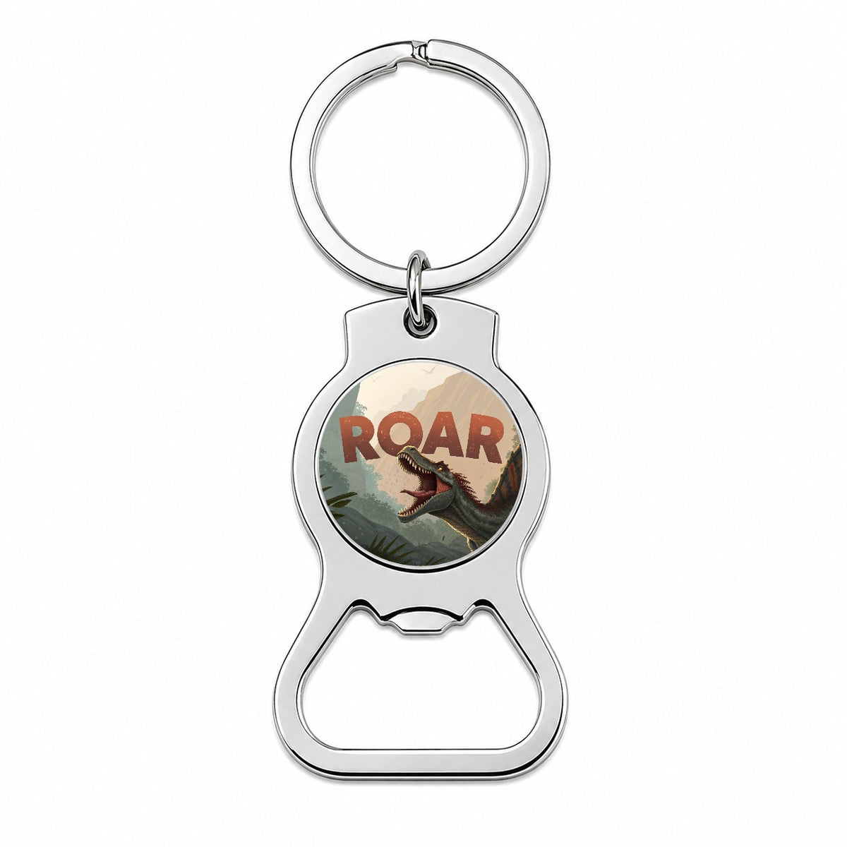 Spinosaurus Roar Bold Text Dinosaur Bottle Opener Keychain