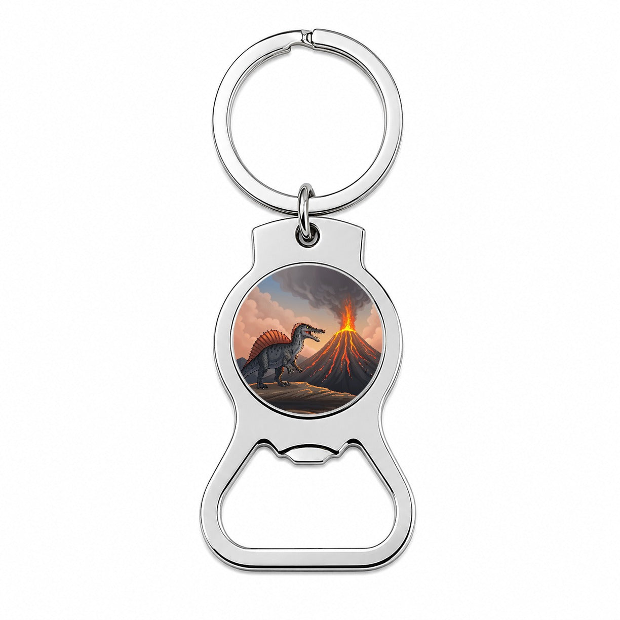 Spinosaurus Volcano Erupting Dinosaur Bottle Opener Keychain