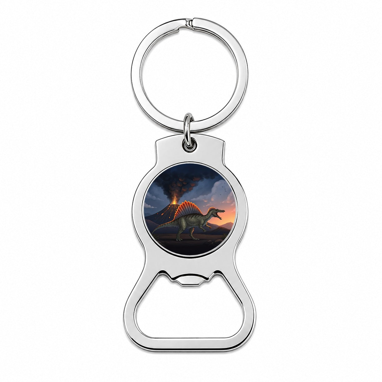Spinosaurus Volcano Lava Dinosaur Bottle Opener Keychain