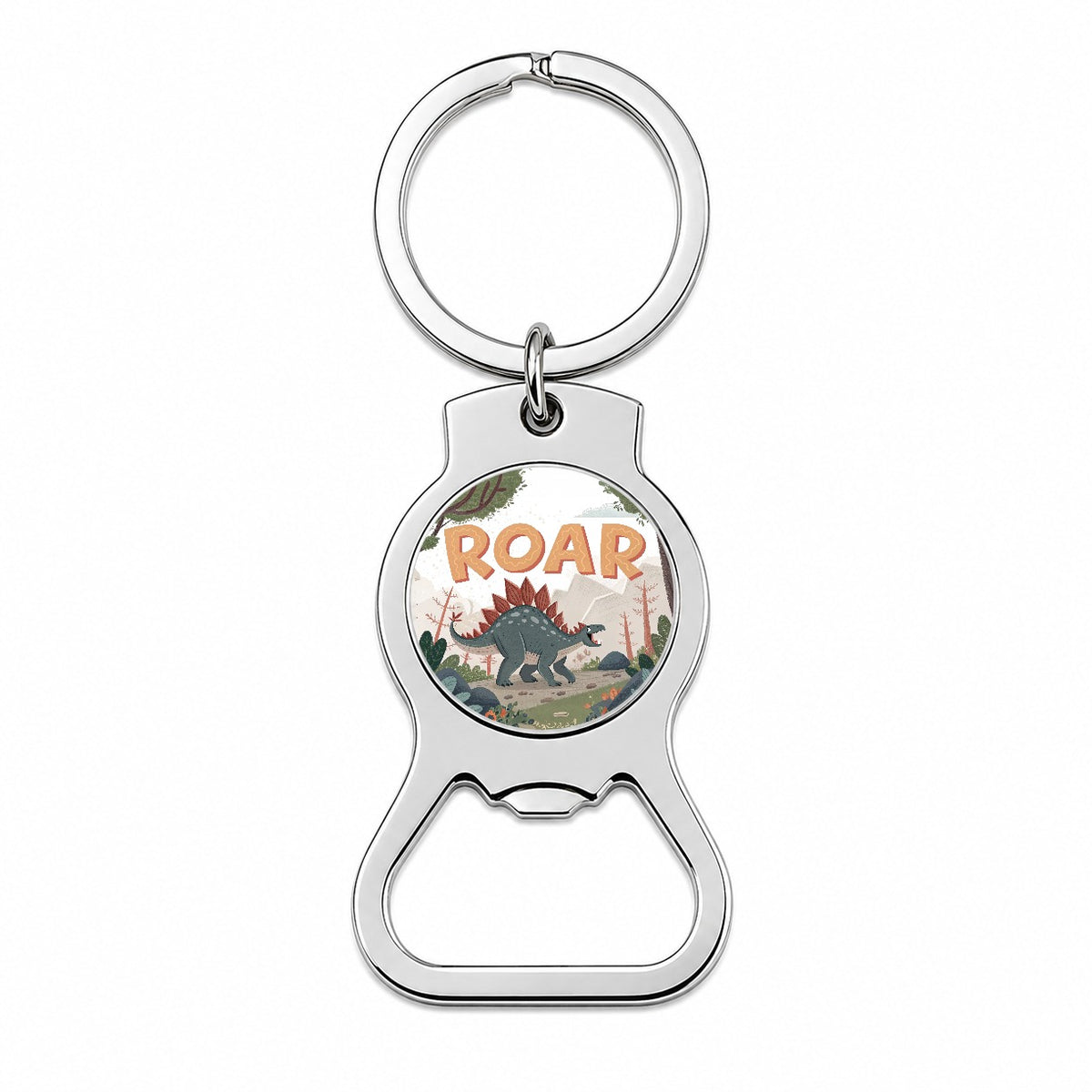 Stegosaurus With Roar Bold Text Dinosaur Bottle Opener Keychain