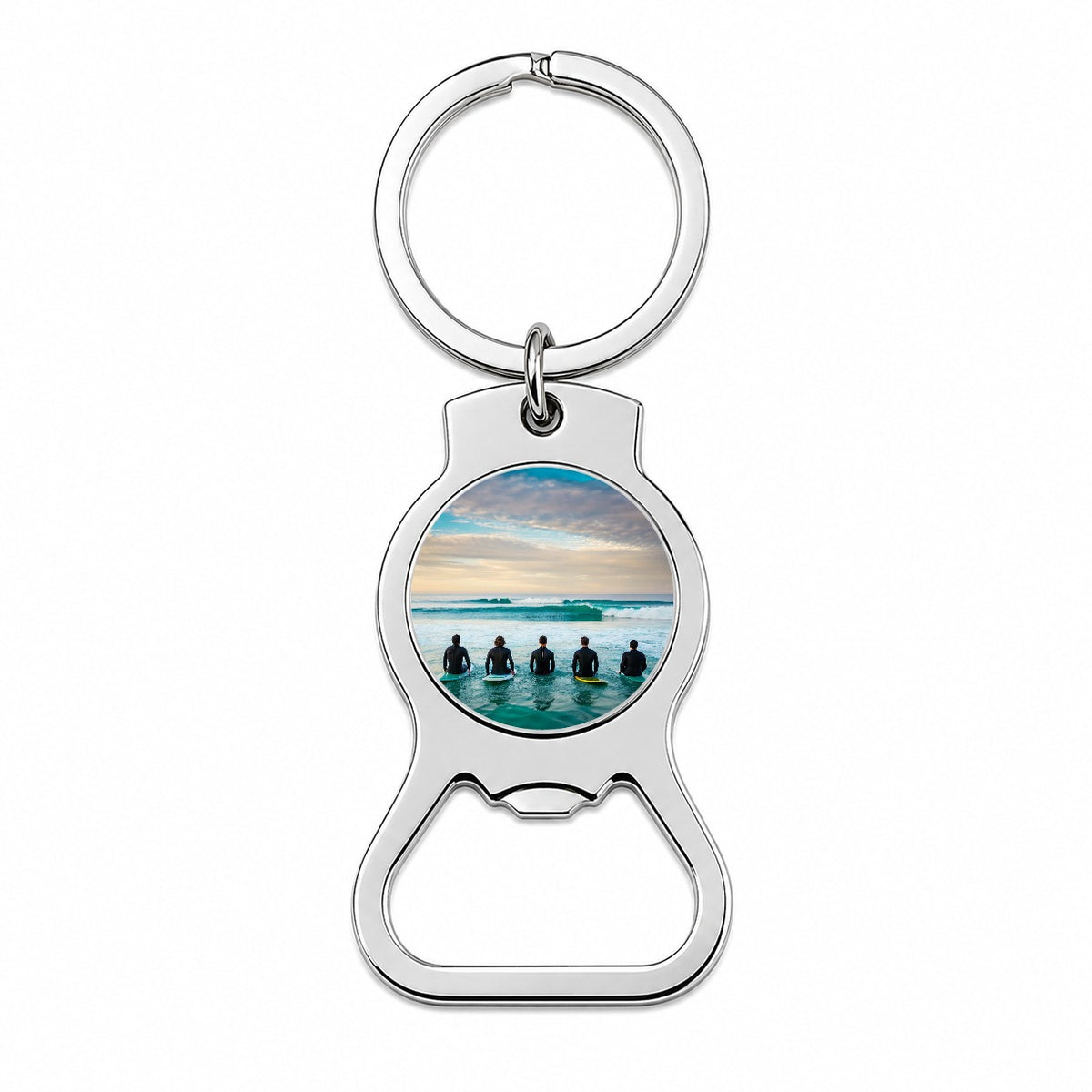 Surfing Surfers Surfboards Lineup Ocean Bottle Opener Keychain