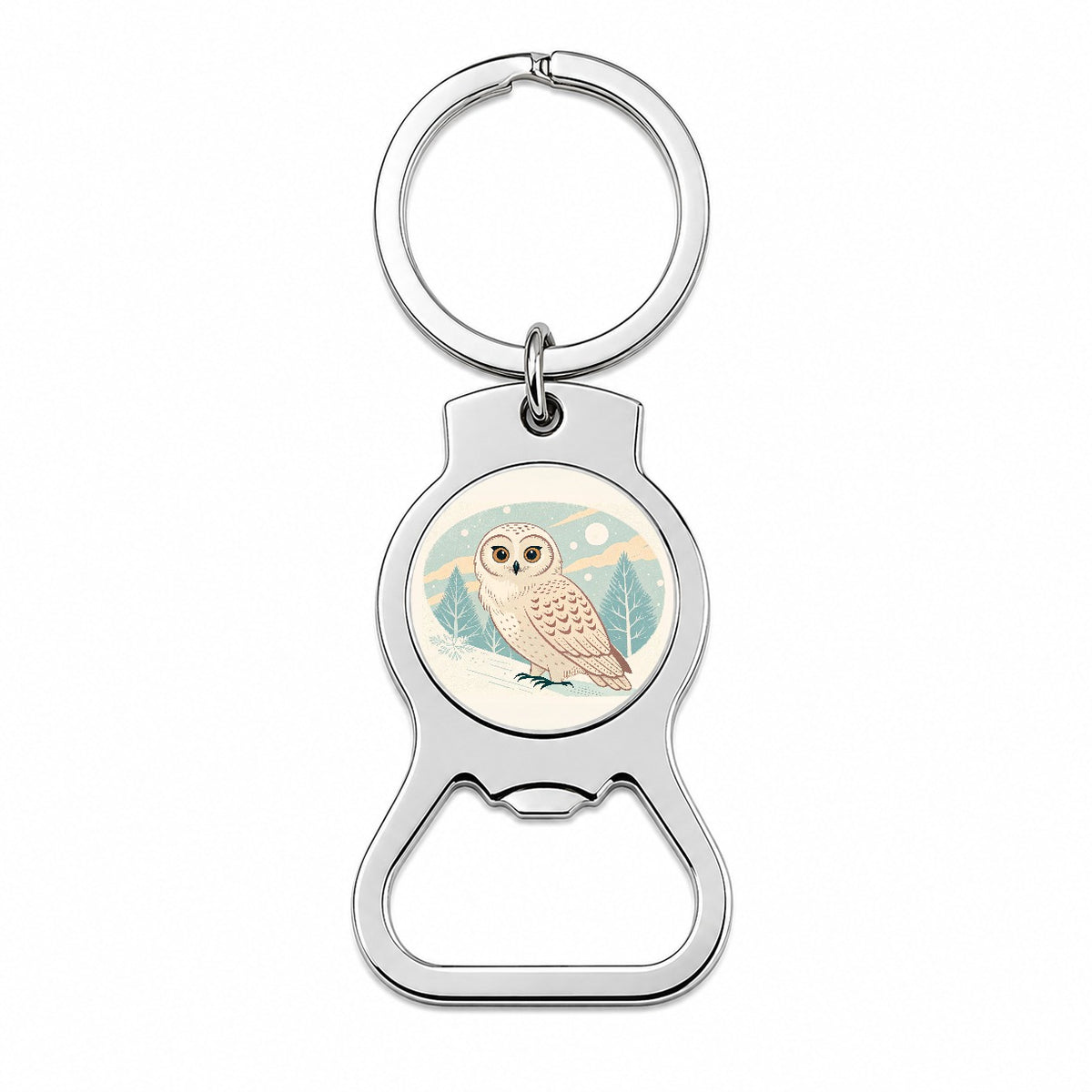 Sweet Snowy Owl Winter Bottle Opener Keychain
