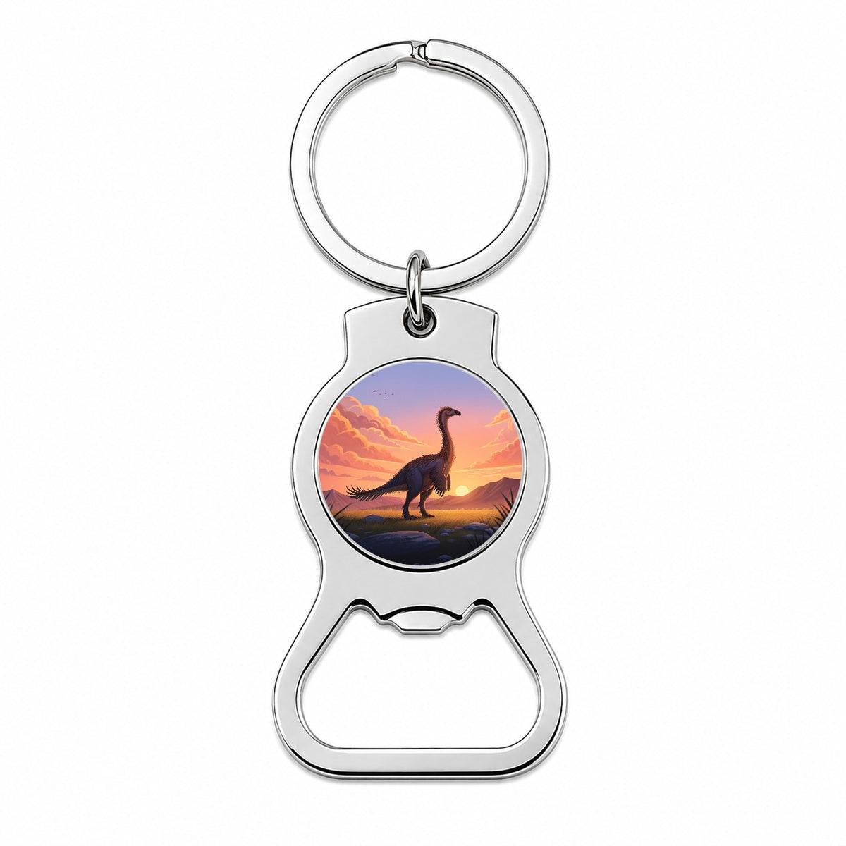 Therizinosaurus Sunset Sunrise Dinosaur Bottle Opener Keychain