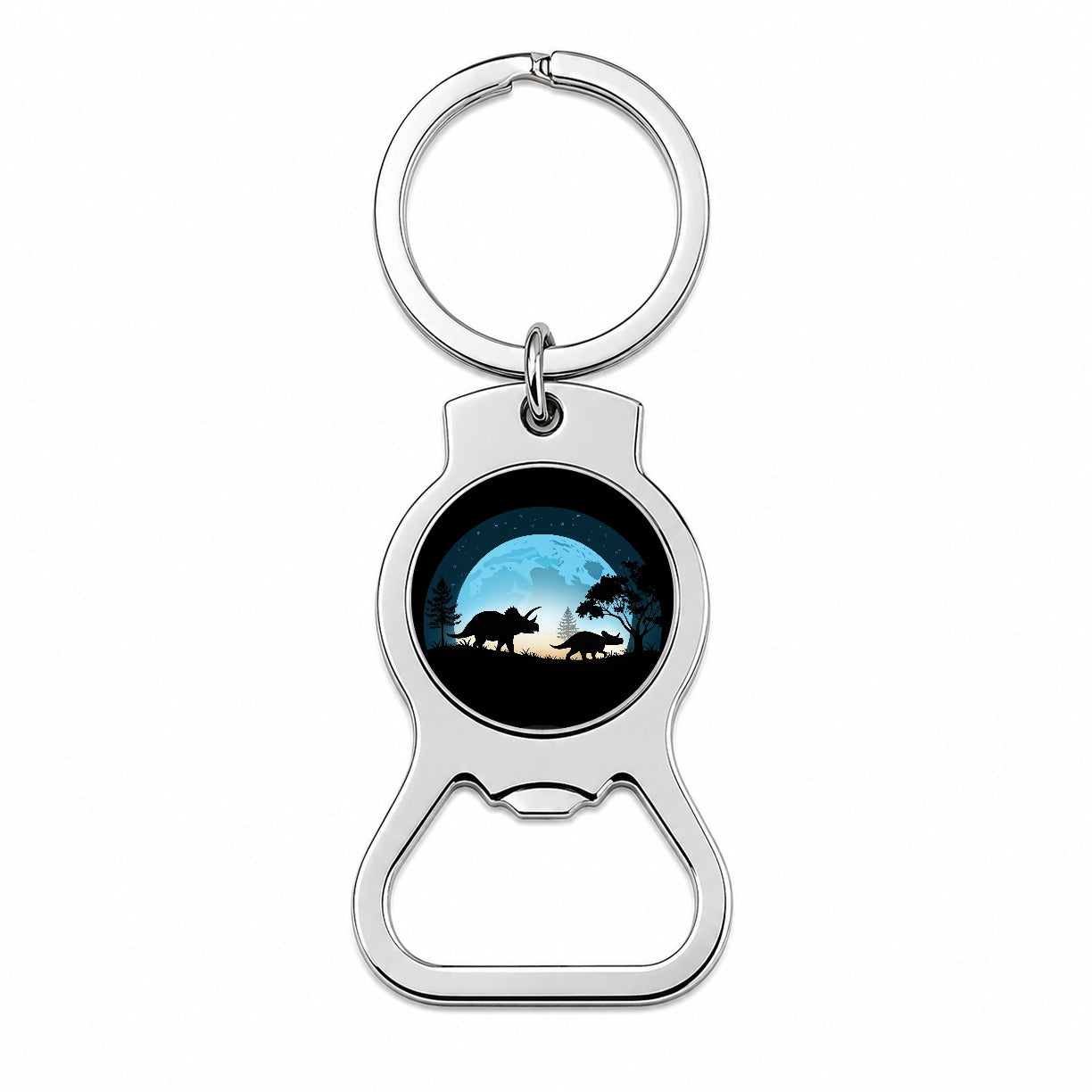 Triceratops Silhouettes Night Dinosaurs Bottle Opener Keychain