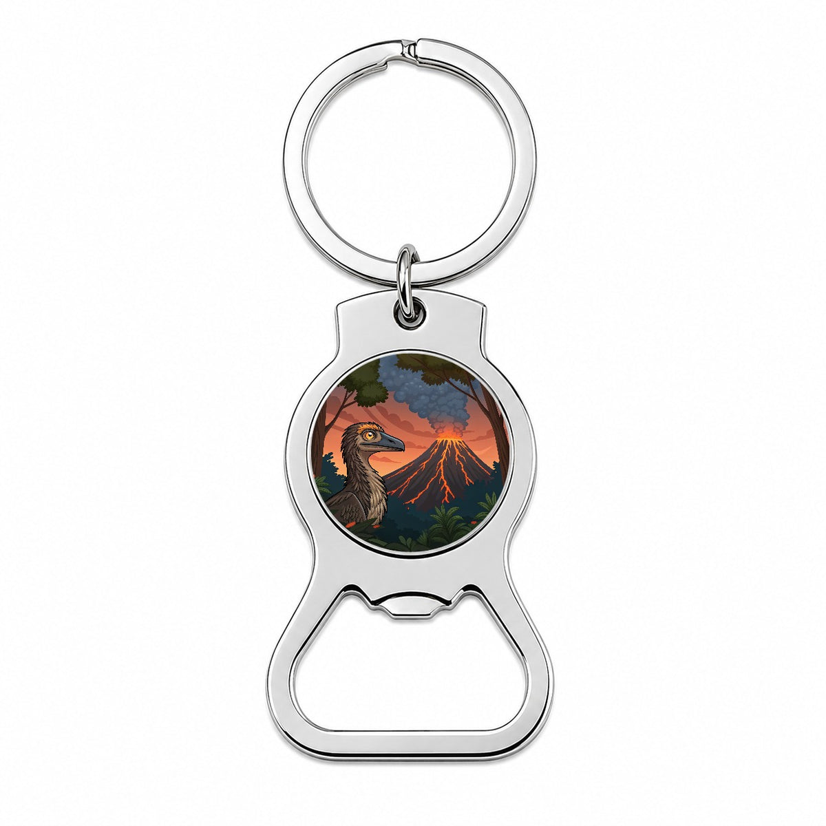 Troodon Volcano Dinosaur Bottle Opener Keychain
