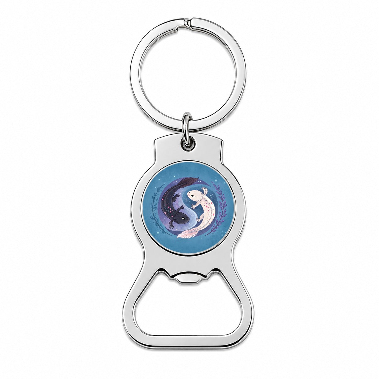 Two Axolotl Yin Yang Bottle Opener Keychain
