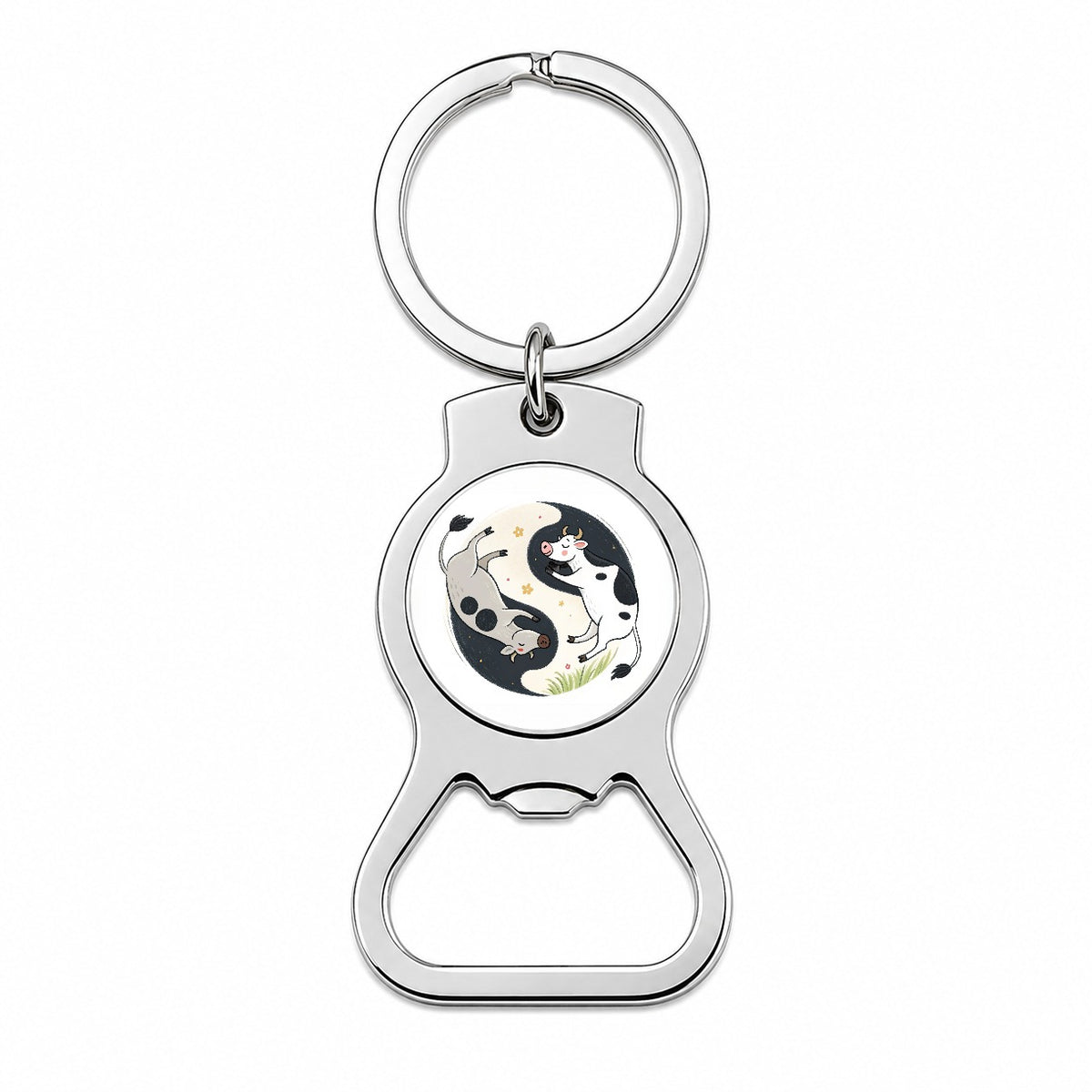 Two Cows Yin Yang Bottle Opener Keychain
