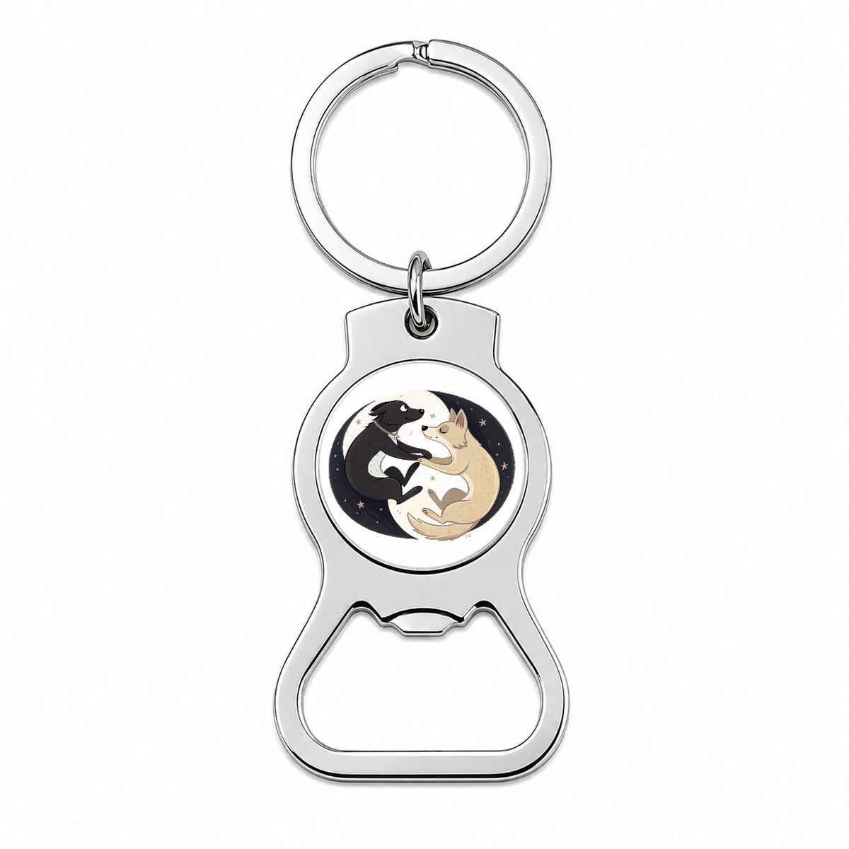 Two Dogs Yin Yang Bottle Opener Keychain