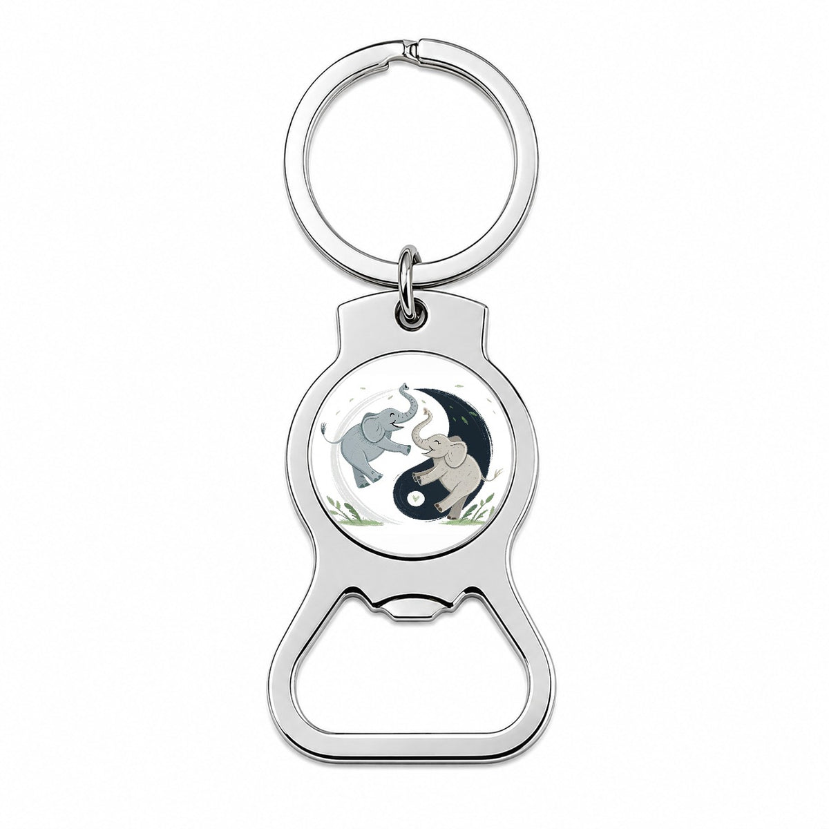 Two Elephants Yin Yang Cute Bottle Opener Keychain