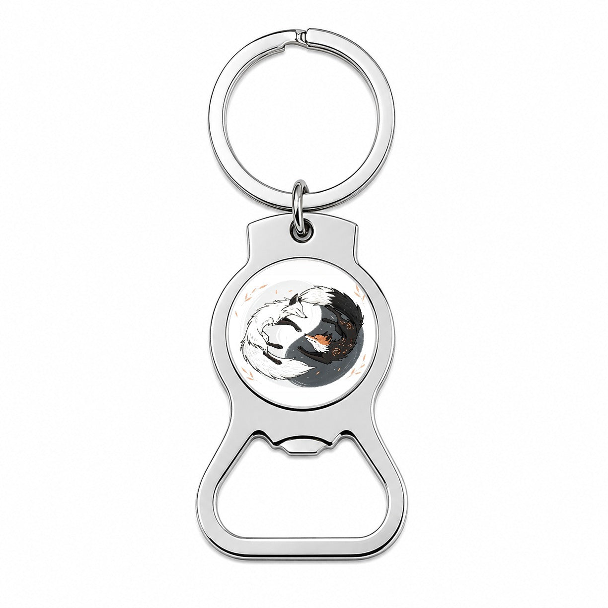 Two Foxes Yin Yang Bottle Opener Keychain
