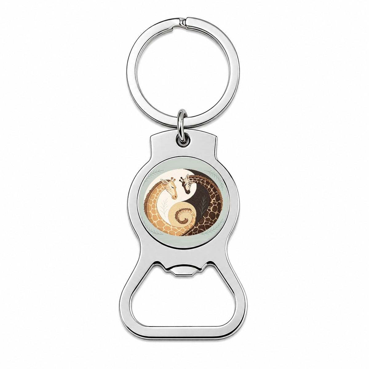Two Giraffes Yin Yang Bottle Opener Keychain