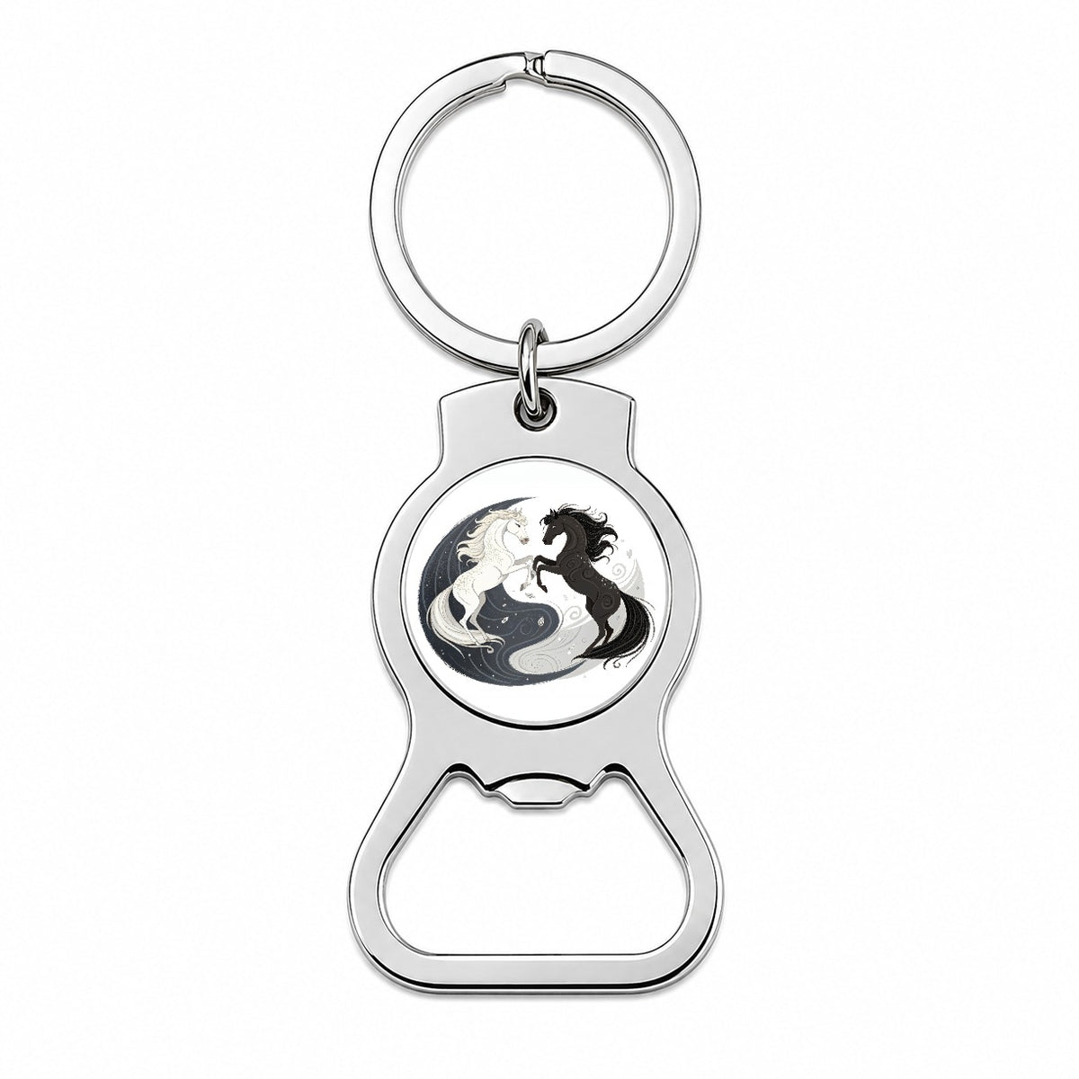 Two Horses Yin Yang Dark Light Bottle Opener Keychain