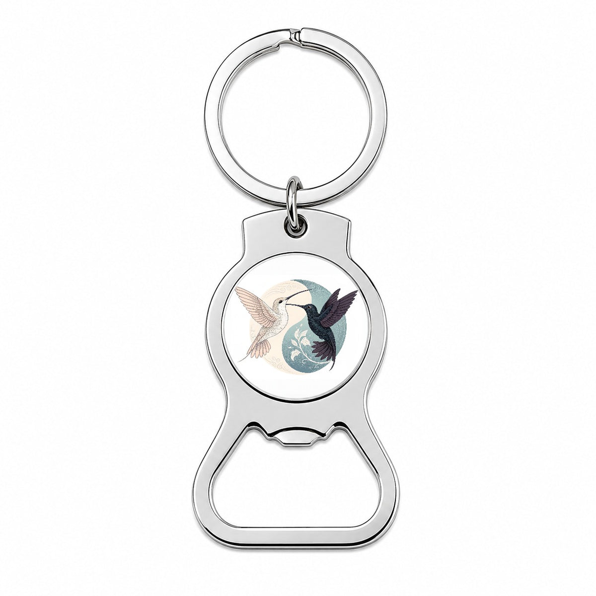 Two Hummingbirds Yin Yang Bottle Opener Keychain