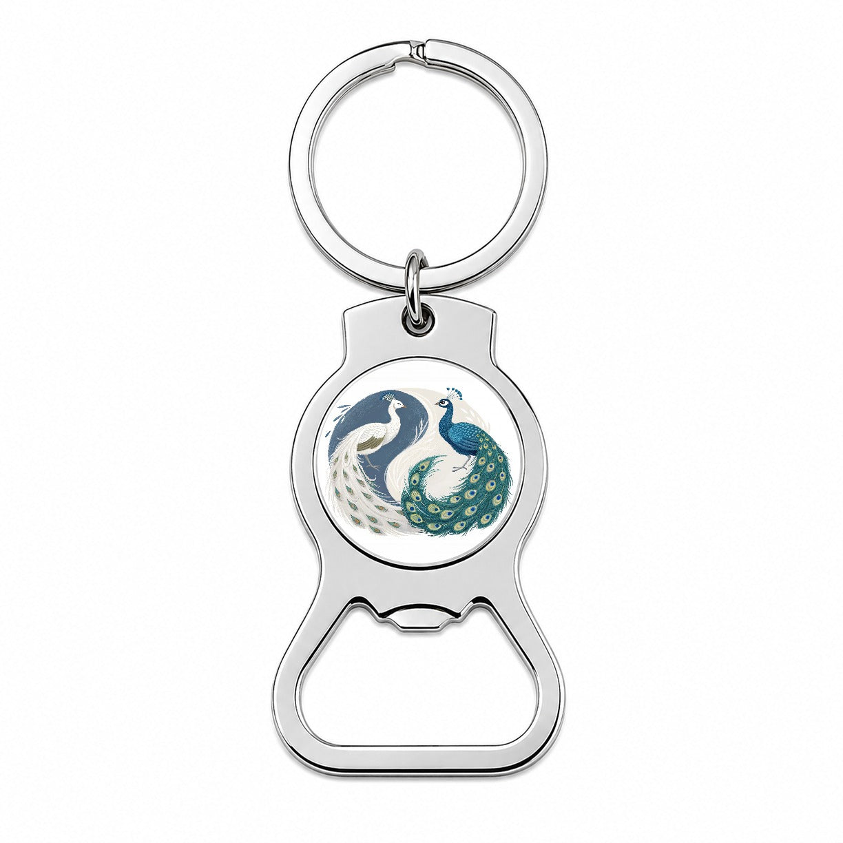 Two Peacocks Yin Yang Bottle Opener Keychain