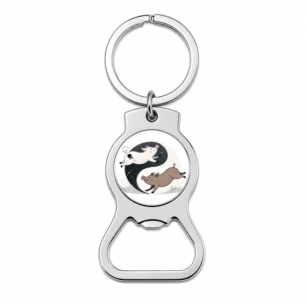 Two Pigs Yin Yang Bottle Opener Keychain