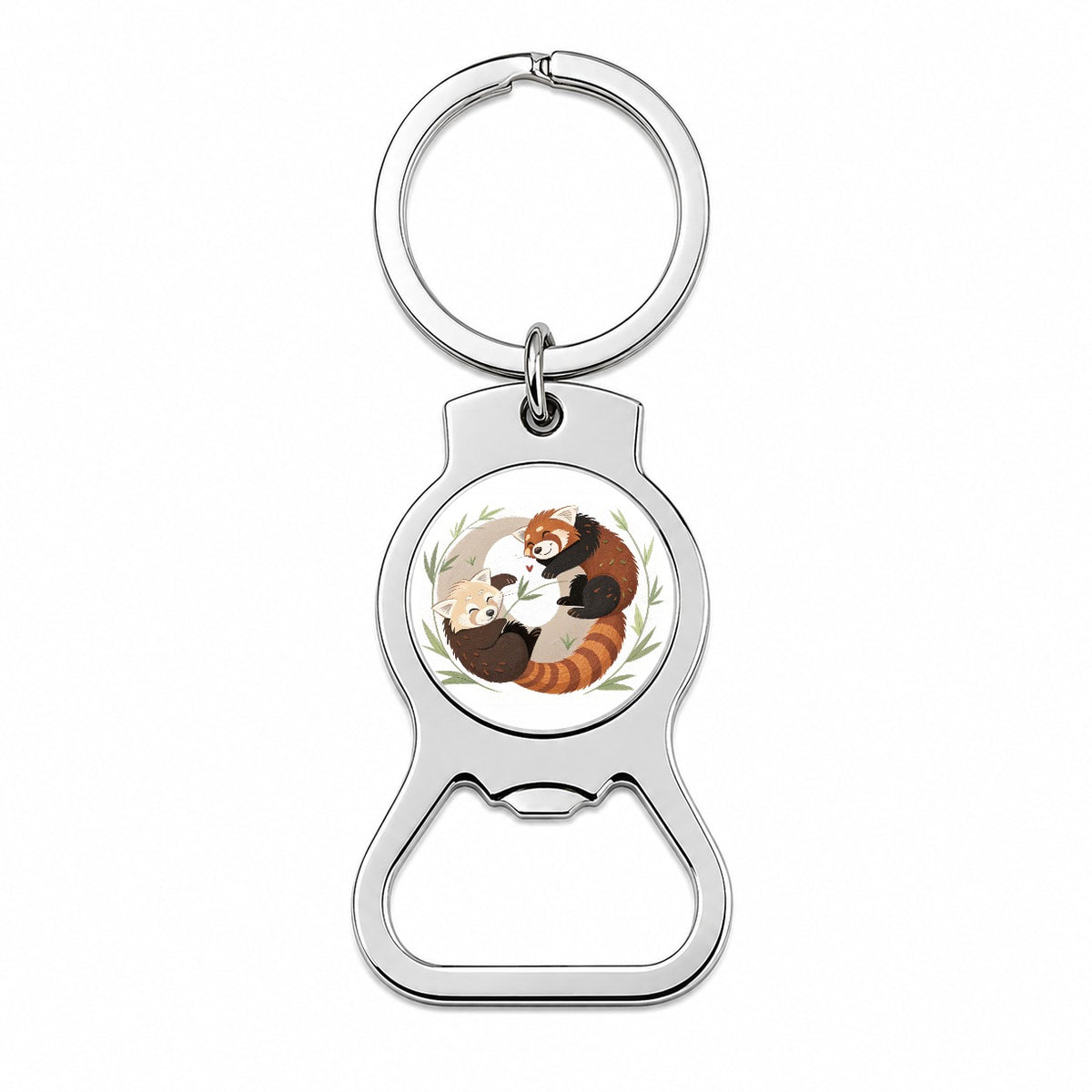 Two Red Pandas Yin Yang Bottle Opener Keychain