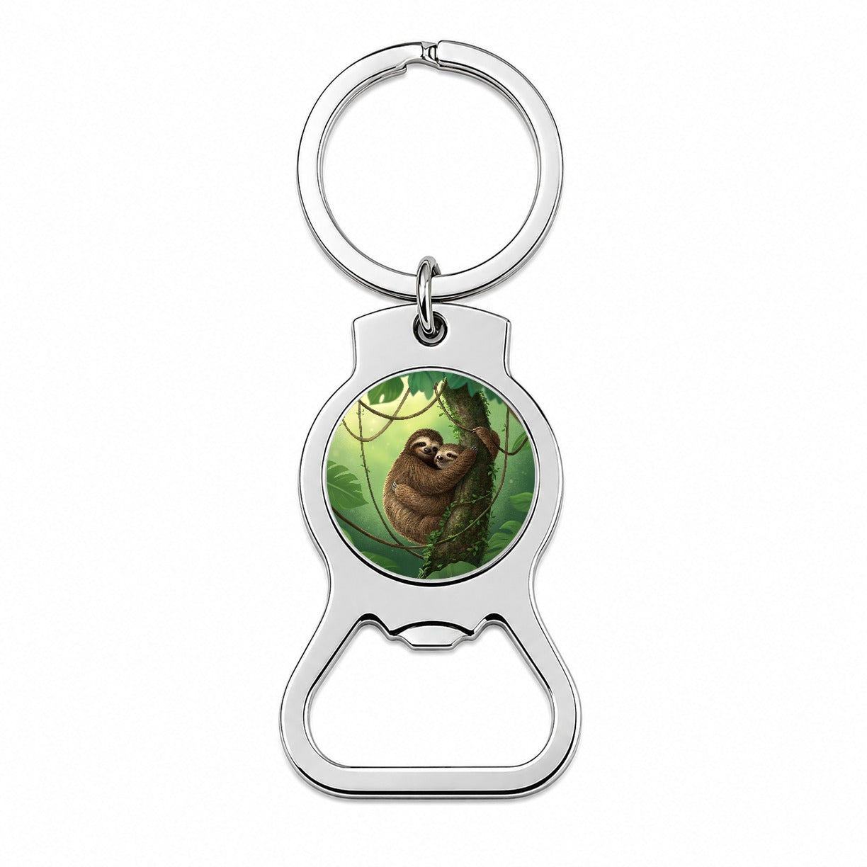 Two Sloths Hugging Bottle Opener Keychain