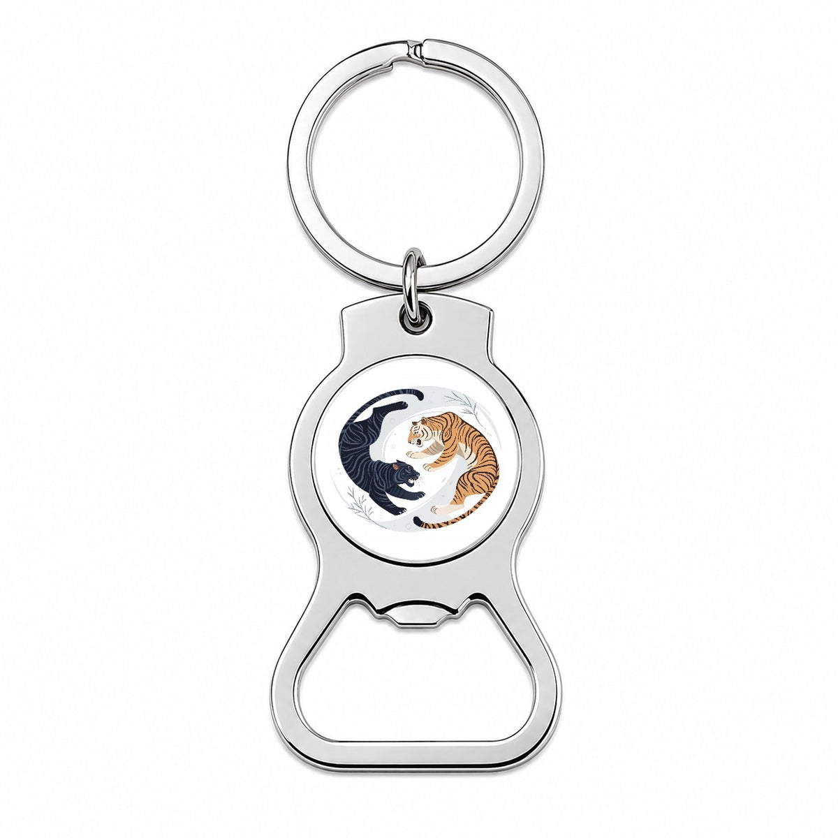 Two Tigers Yin Yang Illustration Bottle Opener Keychain