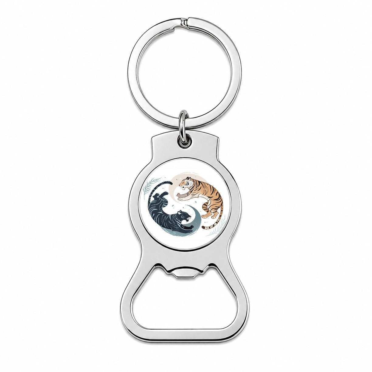 Two Tigers Yin Yang Orange Dark Bottle Opener Keychain