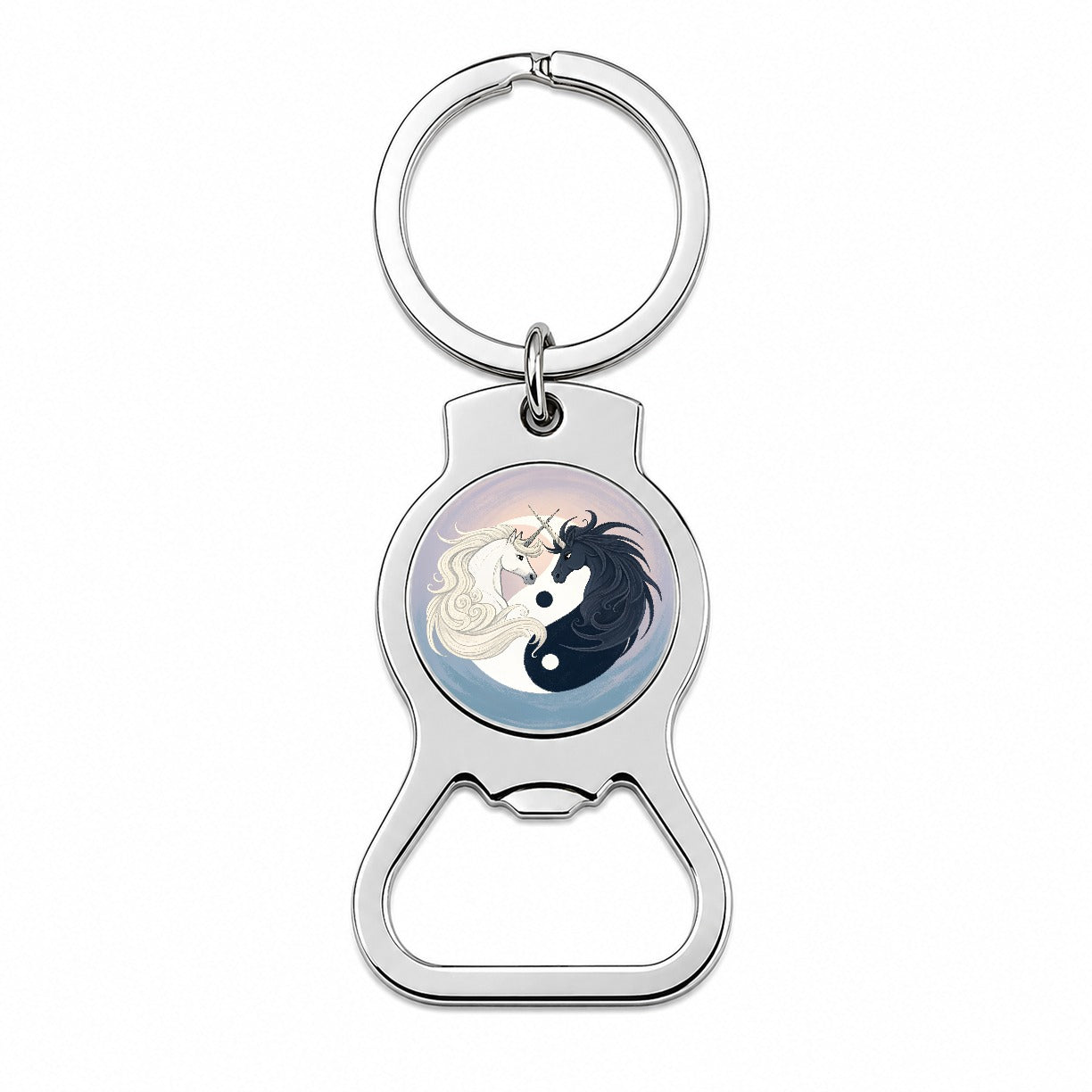 Two Unicorns Yin Yang Bottle Opener Keychain