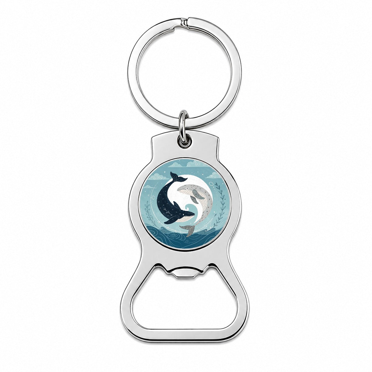 Two Whales Yin Yang Ocean Sky Bottle Opener Keychain