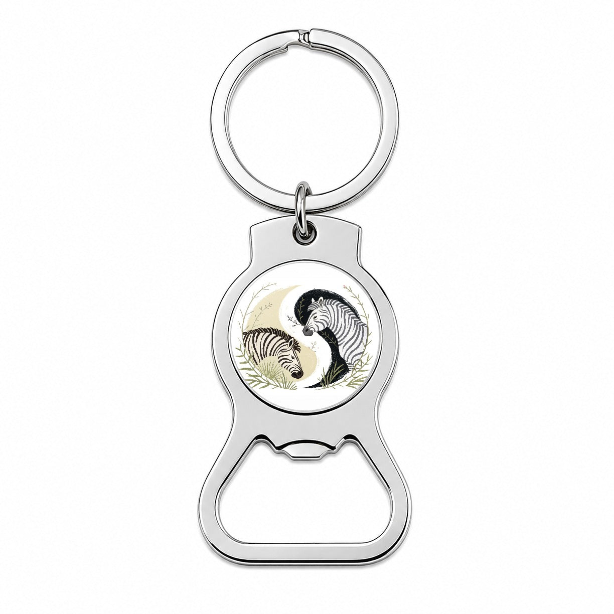 Two Zebras Yin Yang Bottle Opener Keychain