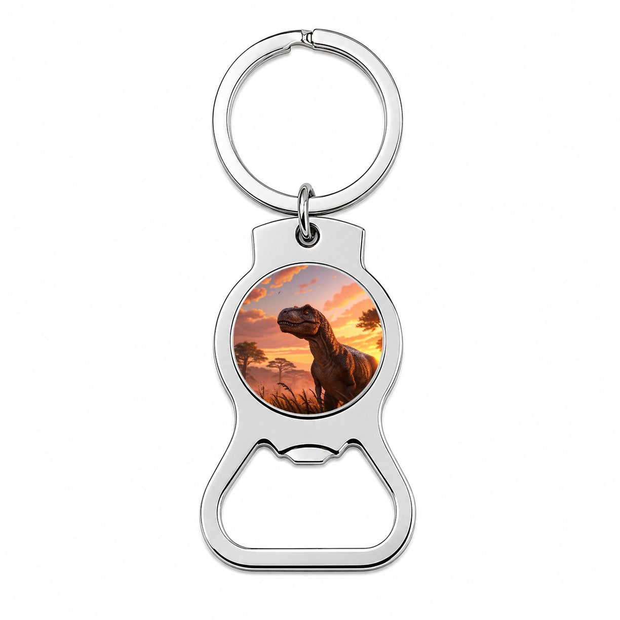 Tyrannosaurus T-Rex Dinosaur Sunset Sky Bottle Opener Keychain