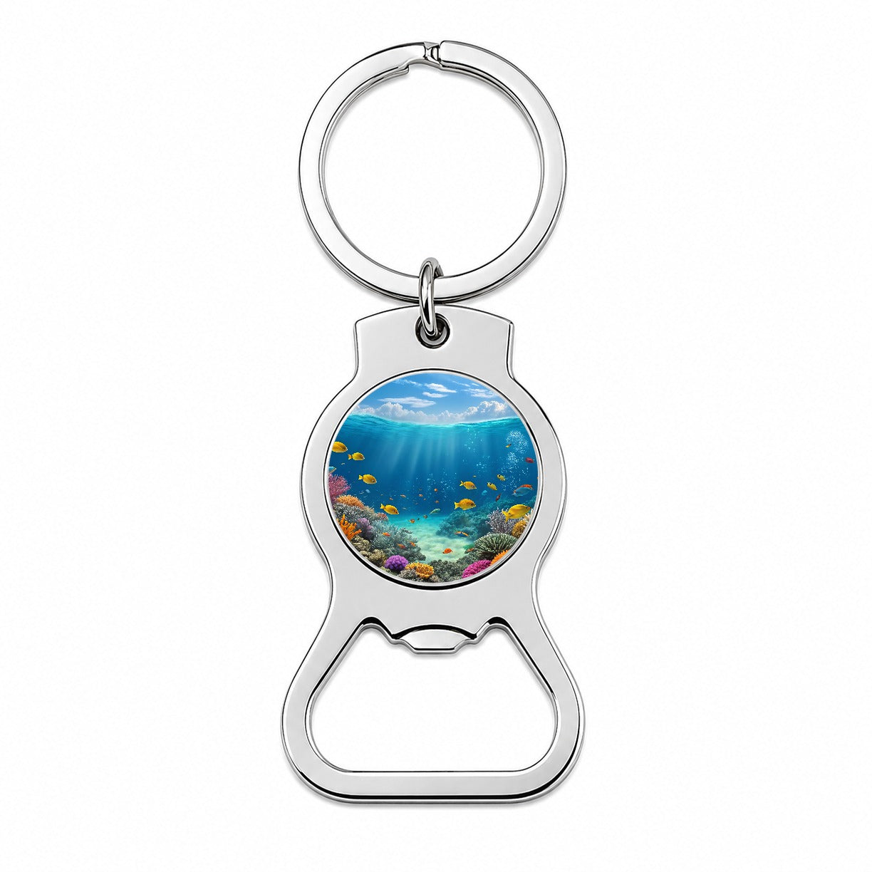 Underwater Reef Scene Tropical Fish Ocean Bottle Opener Keychain