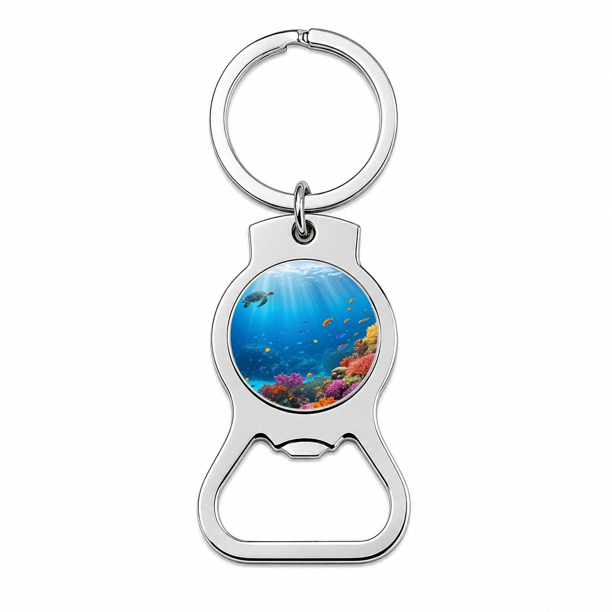 Underwater Scene Tropical Turtle Fish Coral Ocean Bottle Opener Keychain