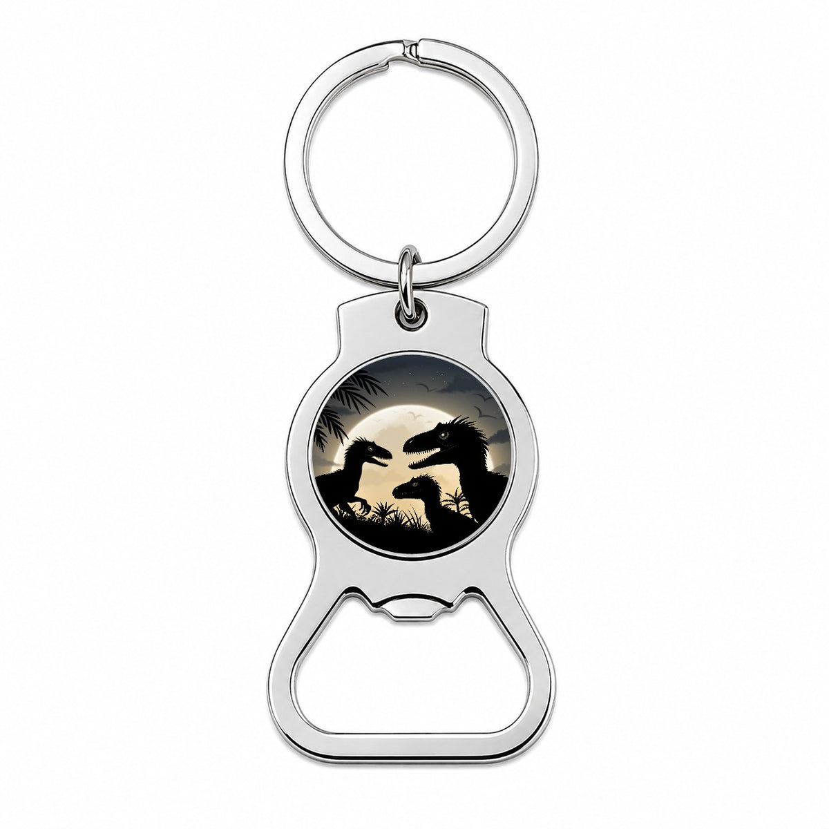 Velociraptor Silhouettes Night Dinosaur Bottle Opener Keychain