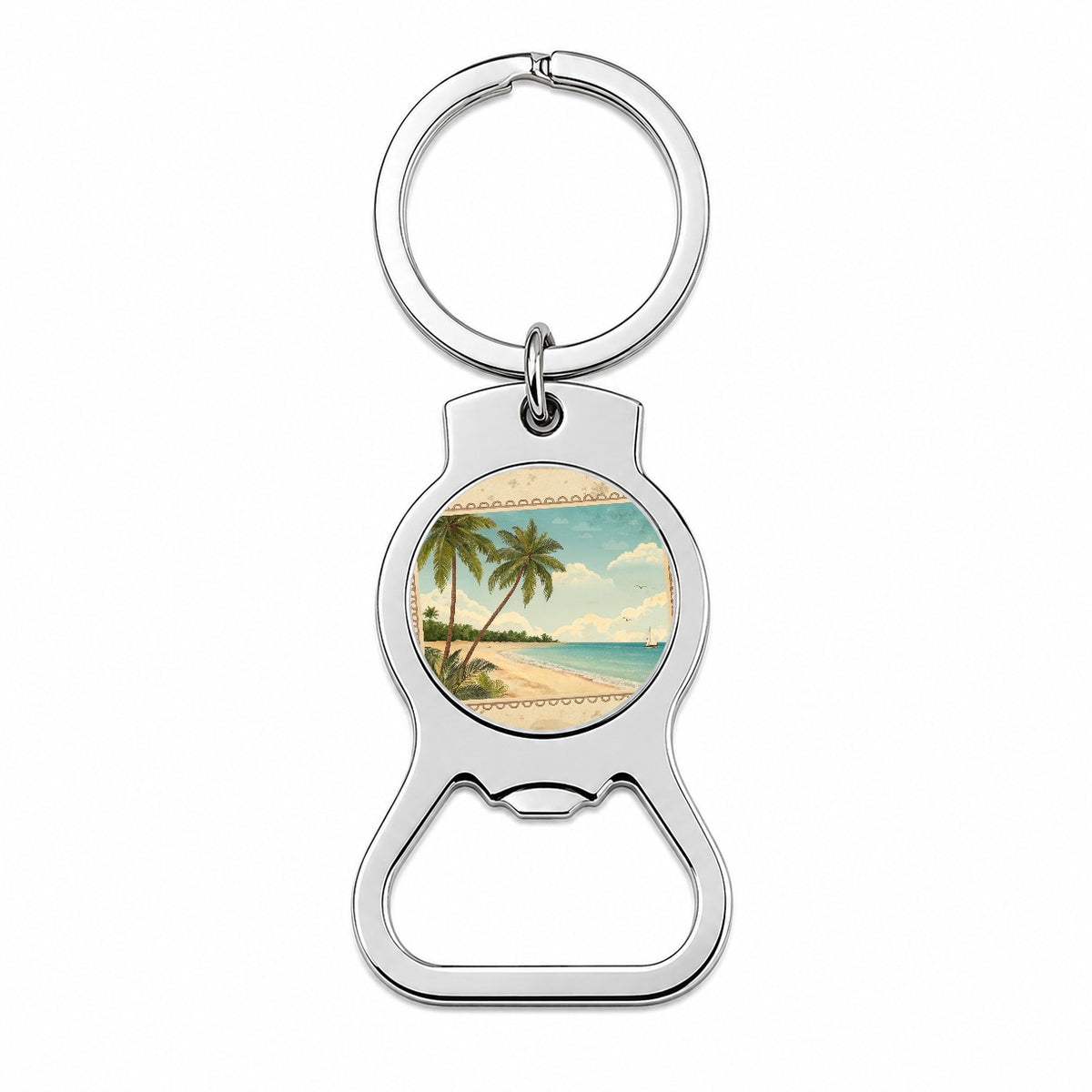Vintage Beach Postcard Tropical Bottle Opener Keychain