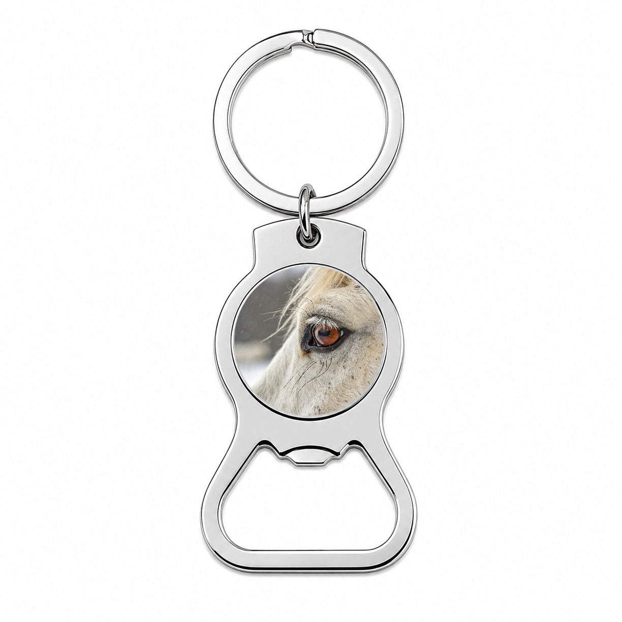 White Horse Eye Close Up Bottle Opener Keychain