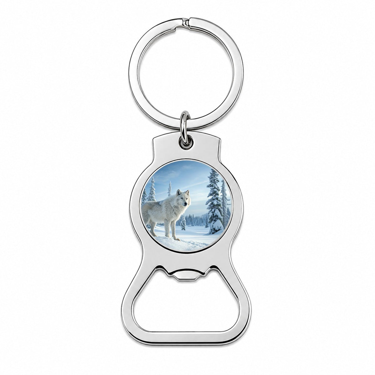 Wolf In Snow Scene Beautiful Bottle Opener Keychain
