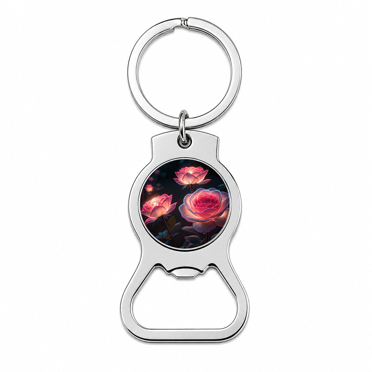 Glowing Pink Roses Beautiful Flowers Bottle Opener Keychain