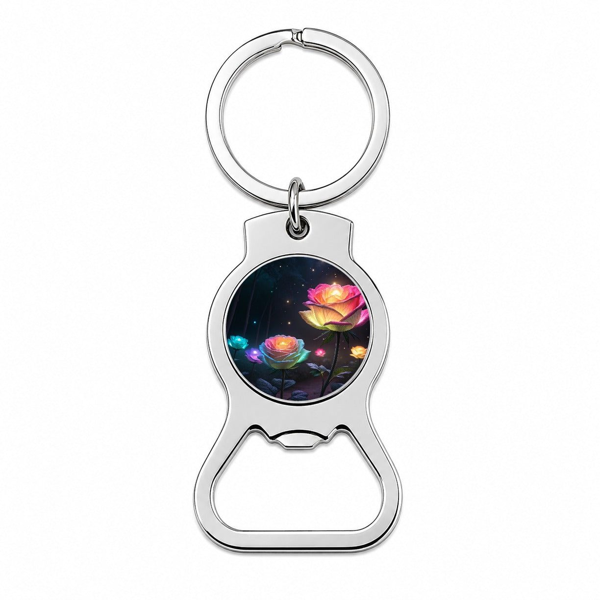 Glowing Roses Beautiful Flowers Bottle Opener Keychain