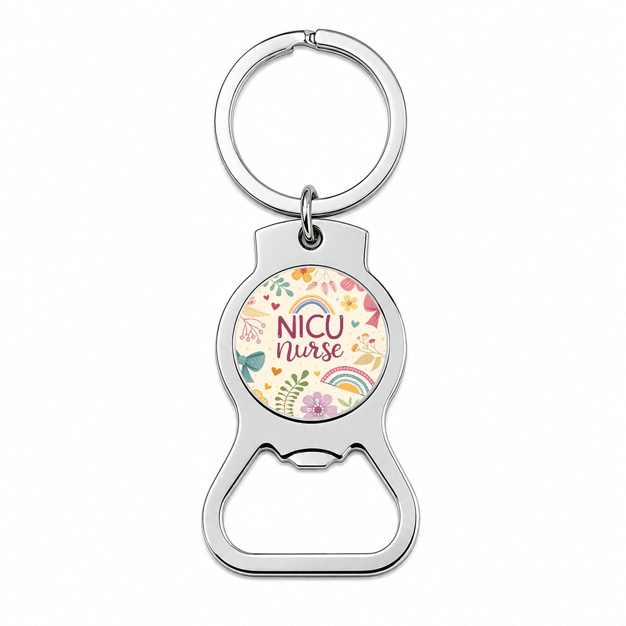 NICU Neonatal Nurse Appreciation Coquette Bows Flowers Bottle Opener Keychain