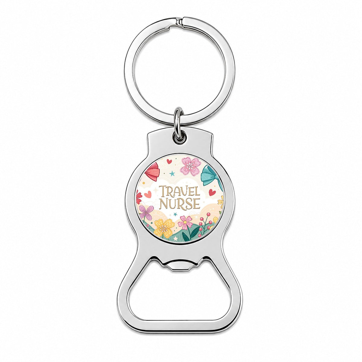 Travel Nurse Appreciation Coquette Bows Flowers Bottle Opener Keychain