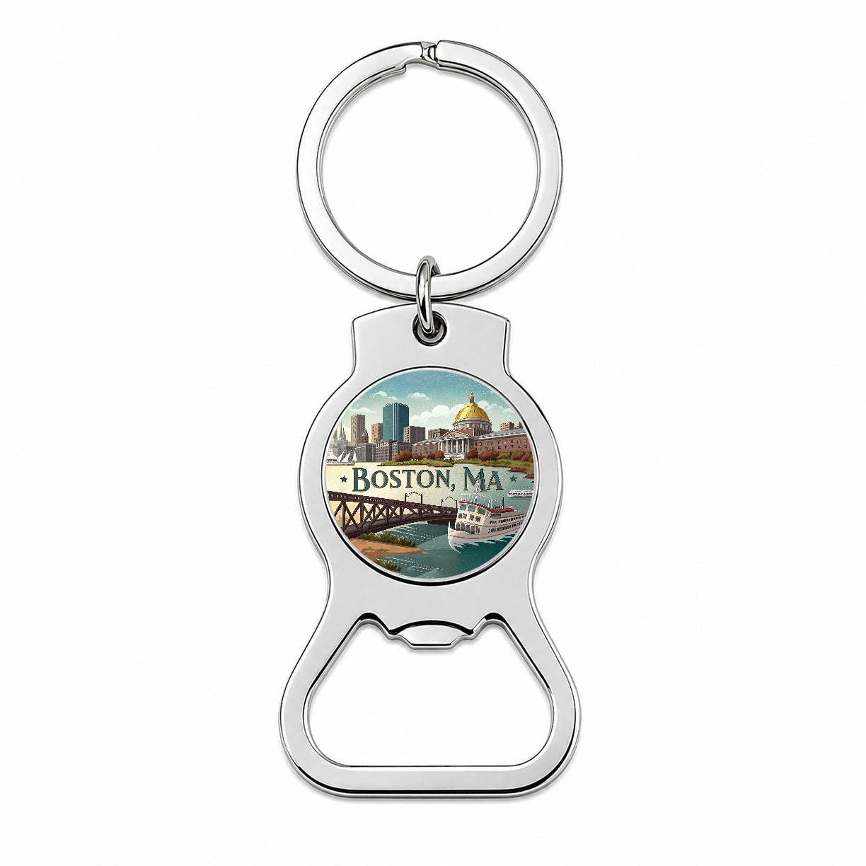Boston, Massachusetts MA Travel City State Stamp Bottle Opener Keychain