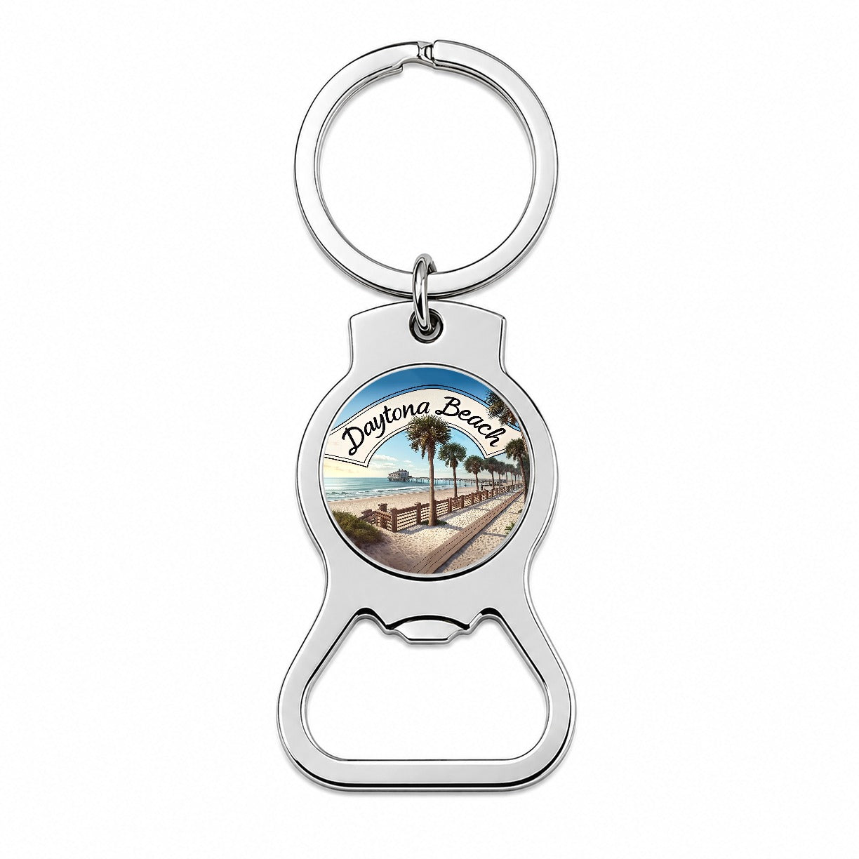 Daytona Beach, Florida FL Travel City State Stamp Bottle Opener Keychain