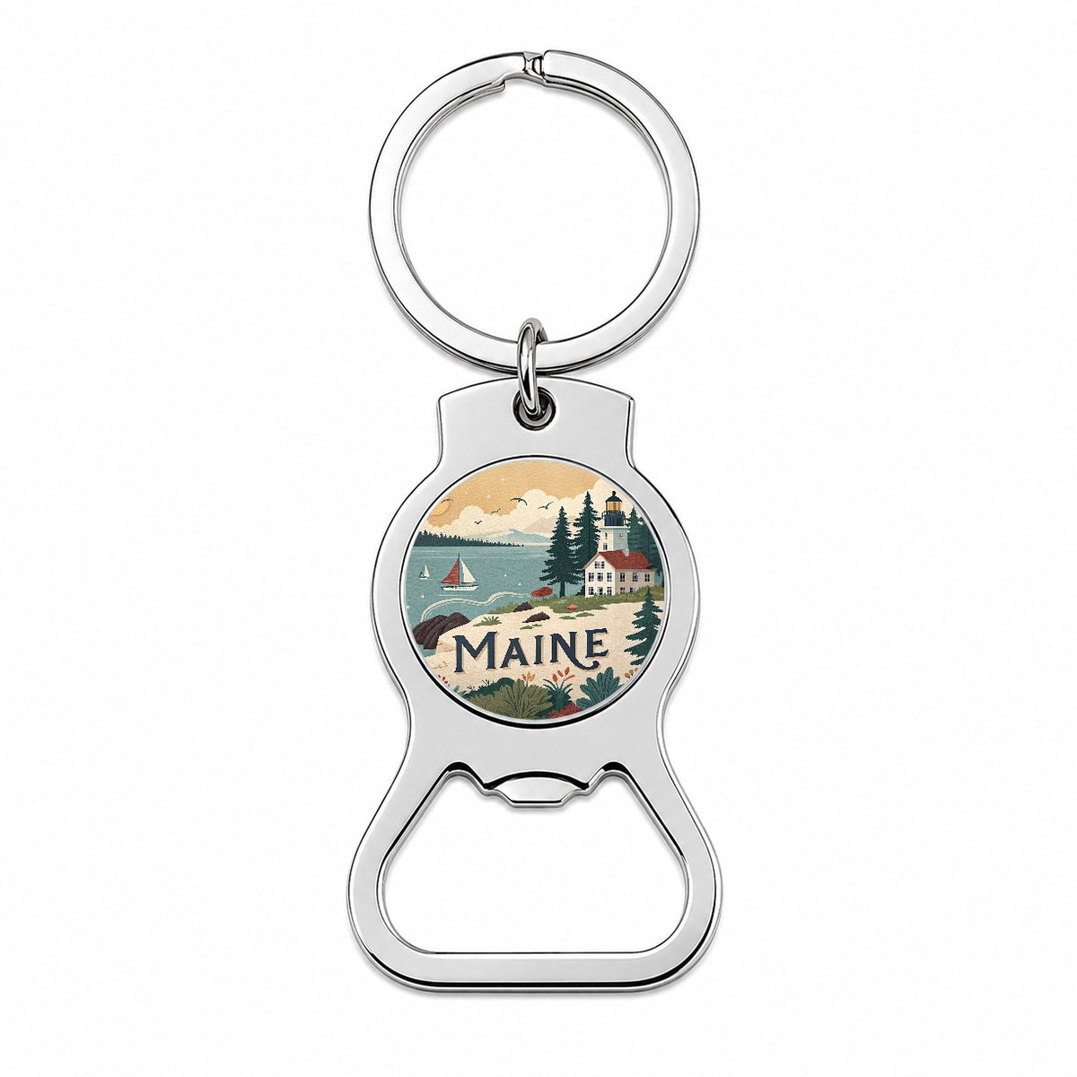 Maine ME Travel City State Stamp Bottle Opener Keychain
