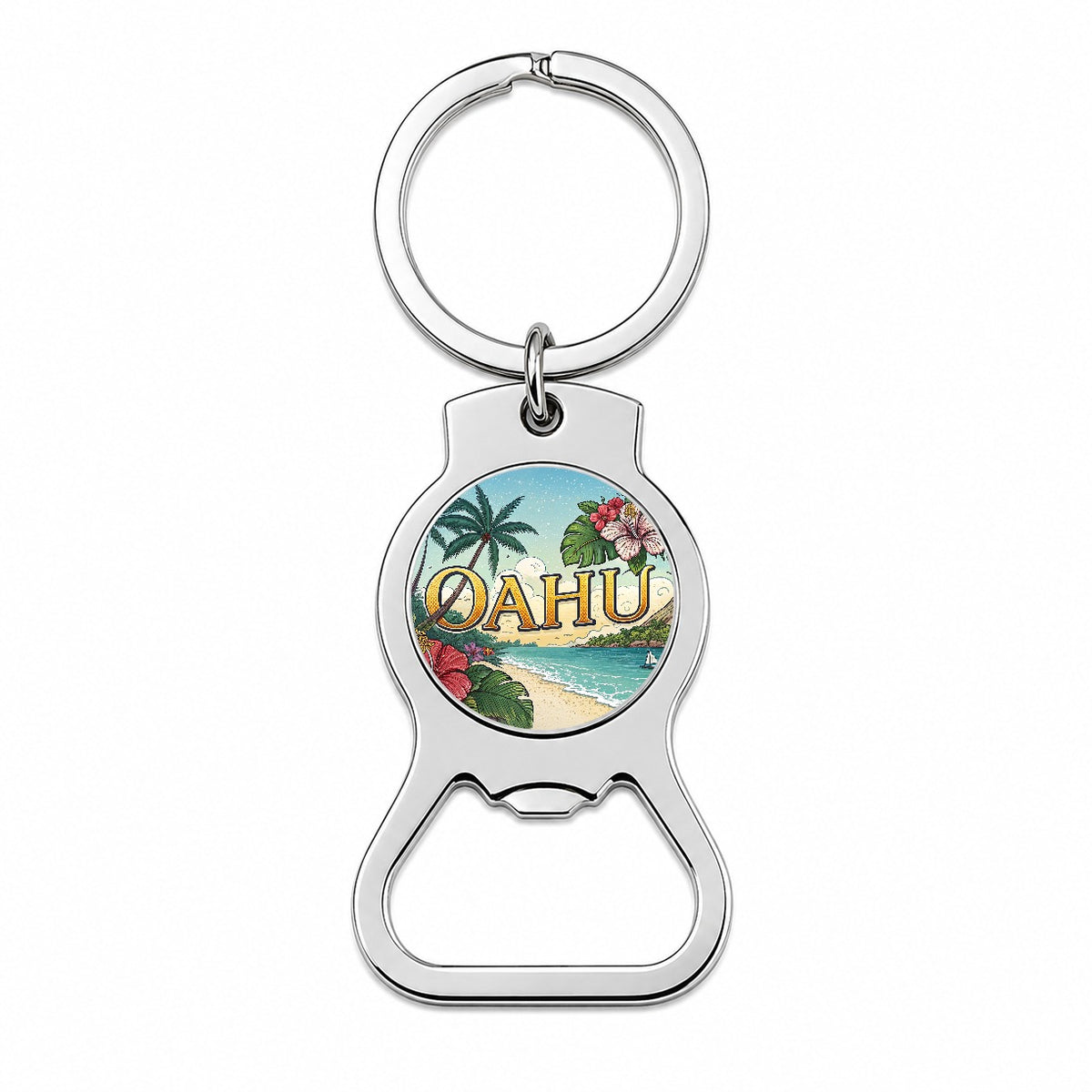 O'Ahu Hawaii HI Tropical Travel City State Stamp Bottle Opener Keychain