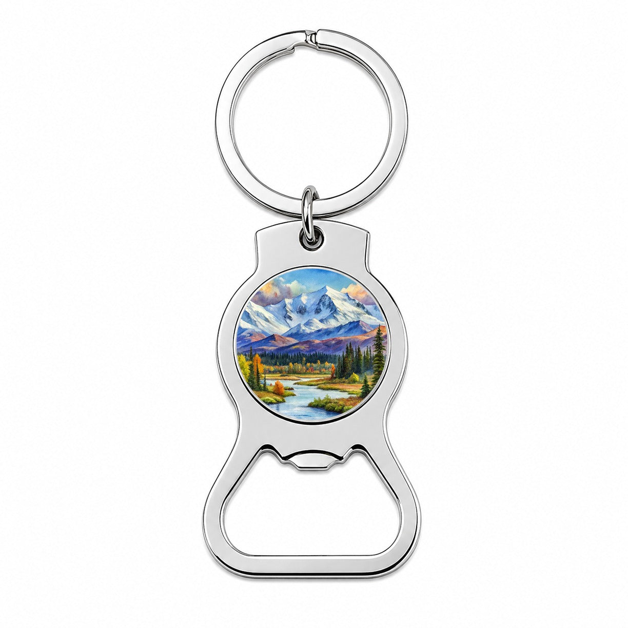 Denali National Park Alaska Watercolor Style Bottle Opener Keychain